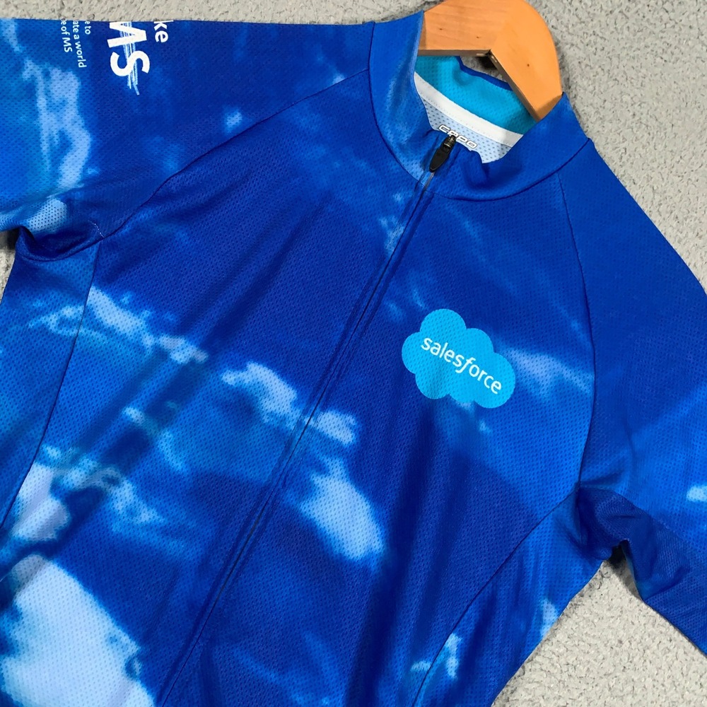 Capo Salesforce Custom Cycling Jersey Mens Large Blue Cloud Print Full Zip Italy